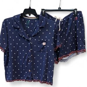 OP, Ocean Pacific, Blue Heart Print Pajama Short Set. Large